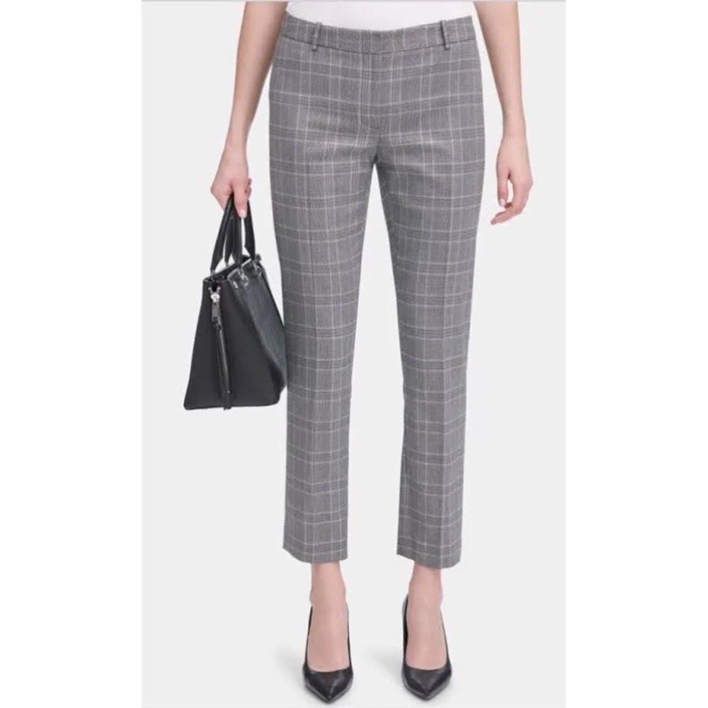 Calvin Klein Gray & White Plaid Ankle Length Skinny Trousers Pants Womens Size 6